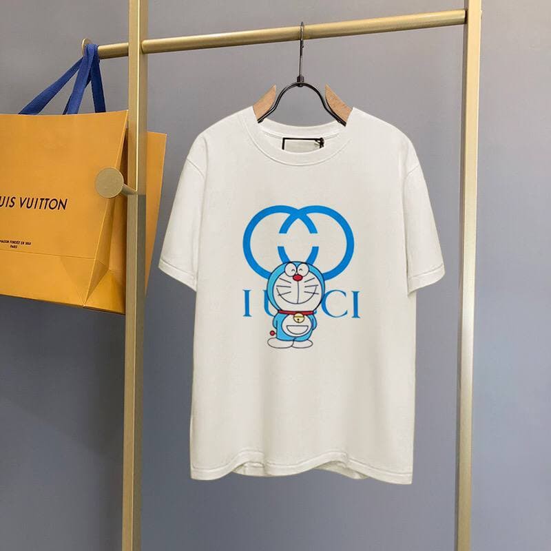 GUCCI Doraemon Áo Thun Tay Ngắn Cổ Tròn In Hình Doremon Đáng Yêu