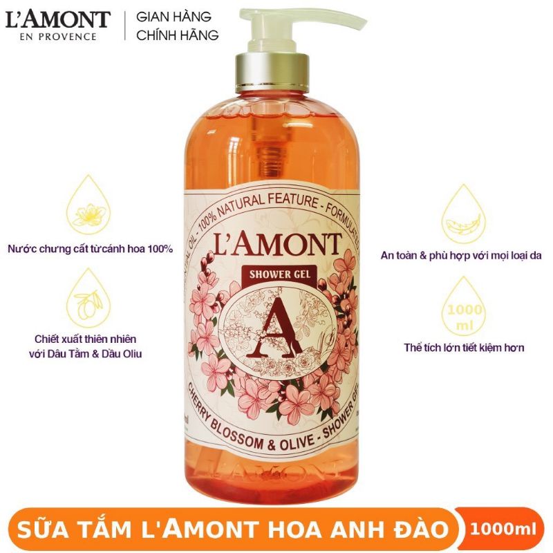 Combo Sữa Tắm LAMONT Anh Đào-Hoa Hồng 1000ml/chai