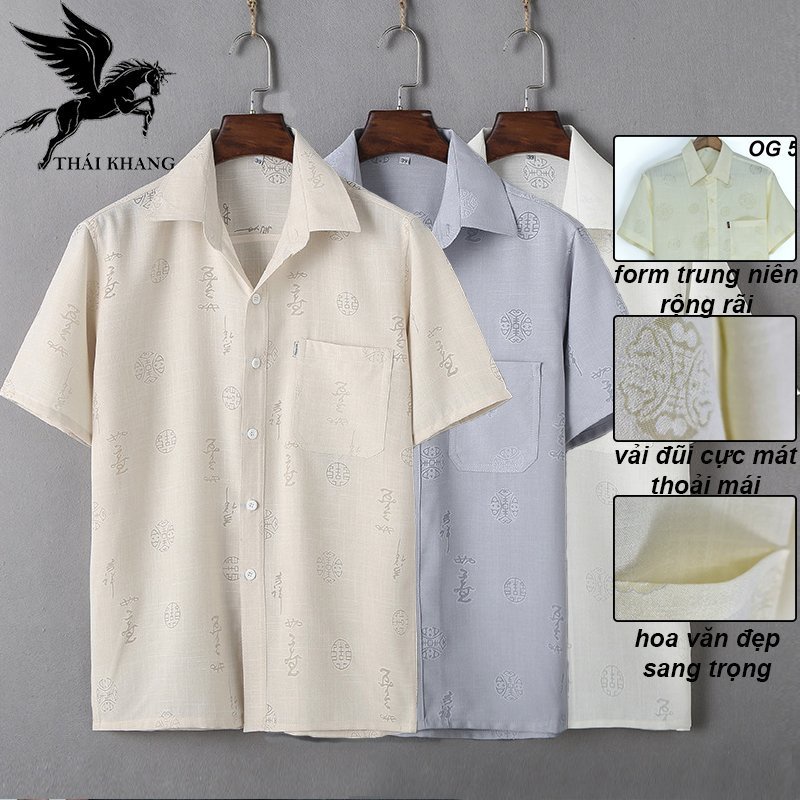 Áo sơ mi nam trung niên ngắn tay vải xô đũi chất vải mềm mát loại áo sơ mi in họa tiết đẹp ADUI12