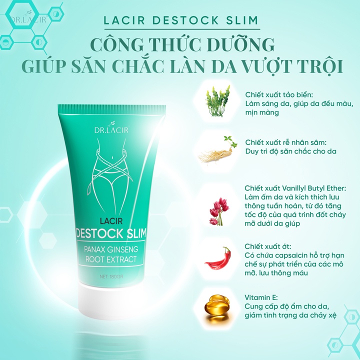 Kem tan mỡ bụng anhthushop Kem tan mỡ Destock Slim Dr Lacir đào thải mỡ thừa làm săn chắc da 180ml