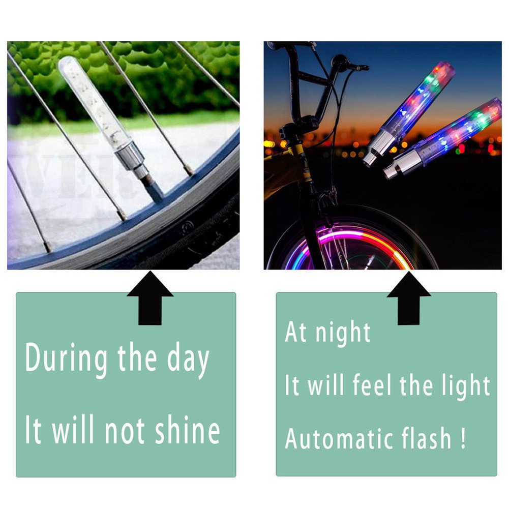 Bộ 2 đèn Led gắn van bánh xe đạp trang trí an toàn lấp lánh