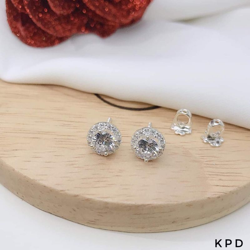 Bông tai bạc chốt xoắn ren