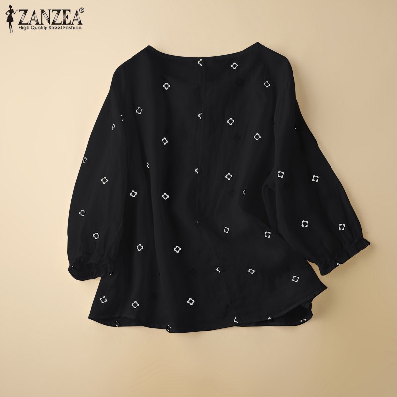 Zanzea Áo Cotton Tay Dài Cổ Tròn Thêu Họa Tiết Phong Cách Retro Thời Trang Cho Nữ