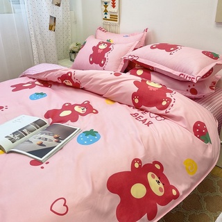 Bộ Drap & Chăn Phao Cotton Poly Gấu Cherry