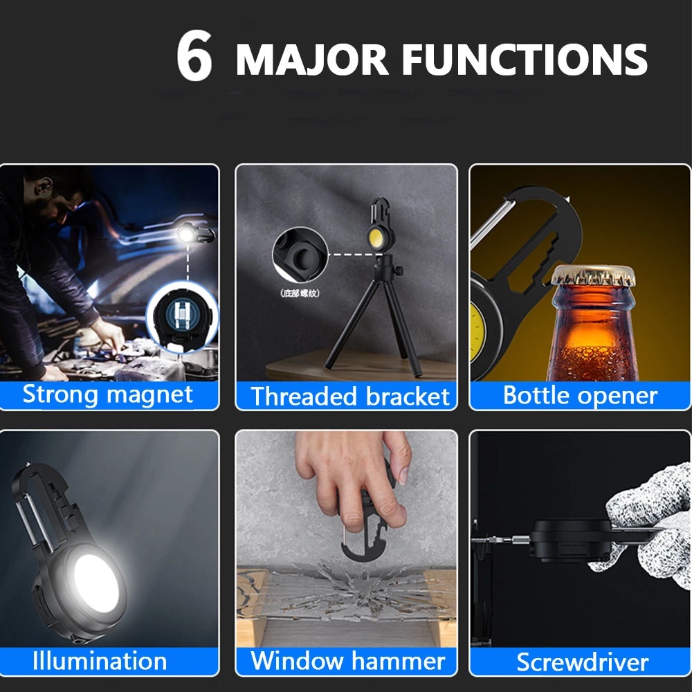 Đèn COB / Đèn Sạc USB C Bằng Hợp Kim Chống Nước Có Móc Khóa Đa Năng