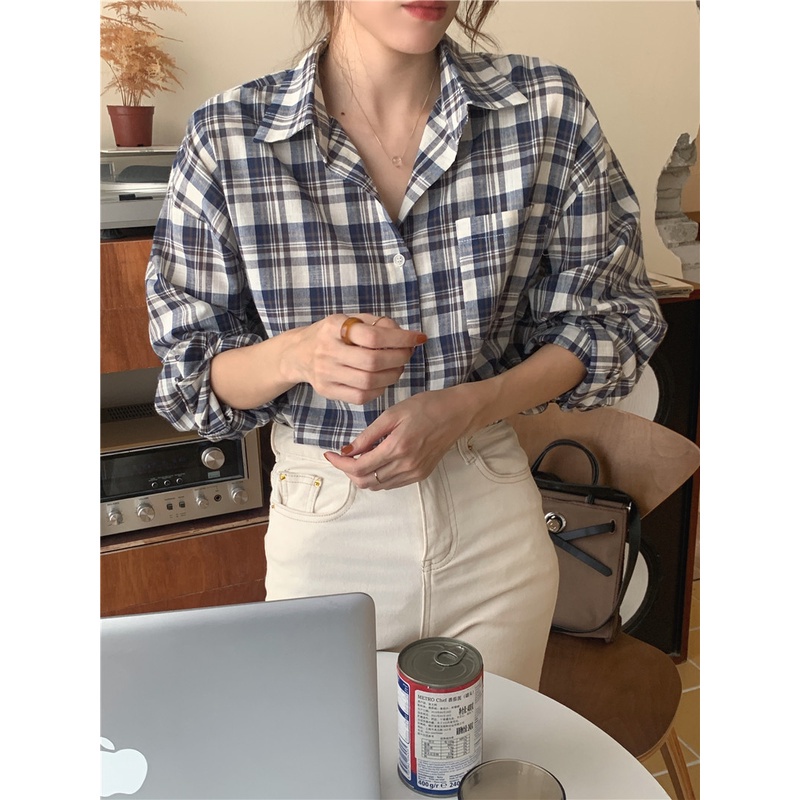 Áo sơ mi PEPPERMINT 46199 tay dài họa tiết kẻ sọc trẻ trung thời trang