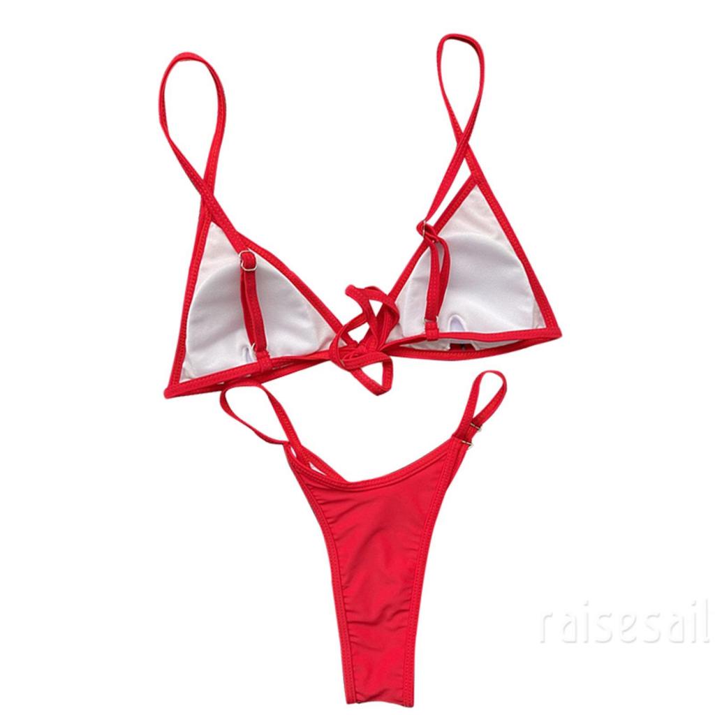 Rs Bộ Đồ Bơi Bikini Hai Dây Màu Trơn Có Thể Điều Chỉnh Dành Cho Nữ