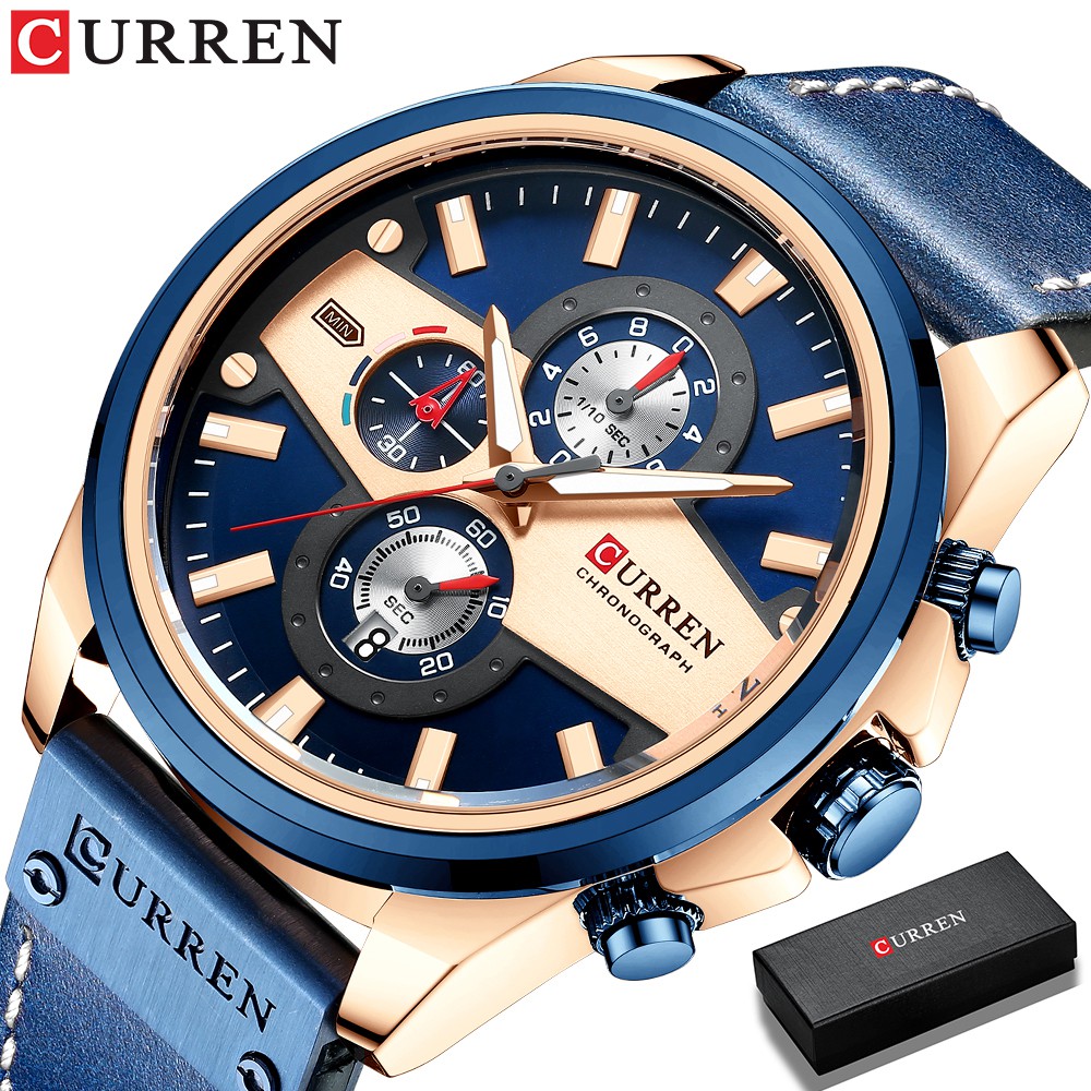 Đồng Hồ Thể Thao CURREN Chống Thấm Nước Với Dây Đeo Da Màu Xanh Dương 8394