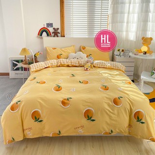 Bộ chăn ga Cotton Poly HL bedding chăn ga Hàn Quốc cam kẻ orange đủ size miễn phí bo chun