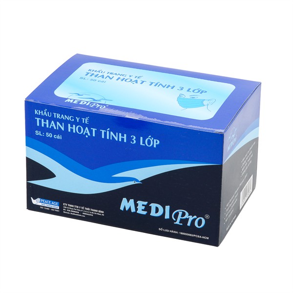 Khẩu trang than hoạt tính 3 lớp màu xám Medipro có tính lọc khuẩn cao hộp 50 cái