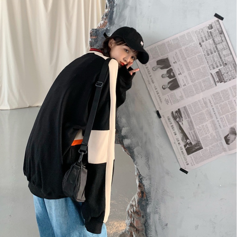 Áo thun IELGY nữ dài tay cổ bẻ form rộng màu sắc retro thời trang