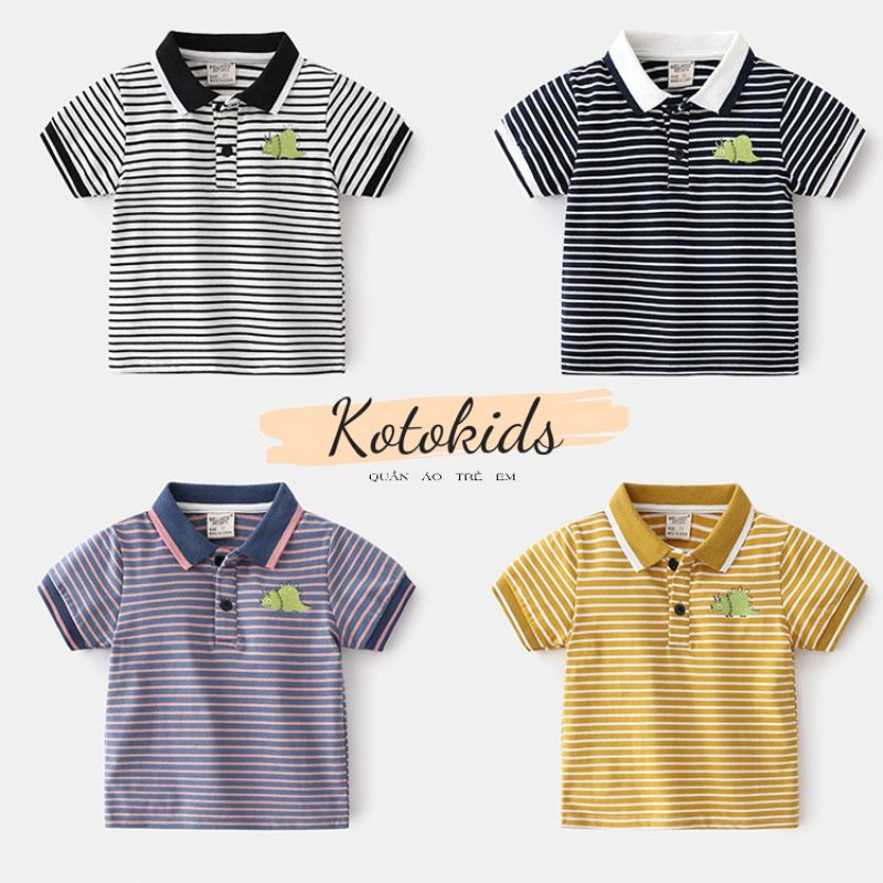 Áo Polo bé trai WELLKIDS áo có cổ họa tiết kẻ in hình tê giác