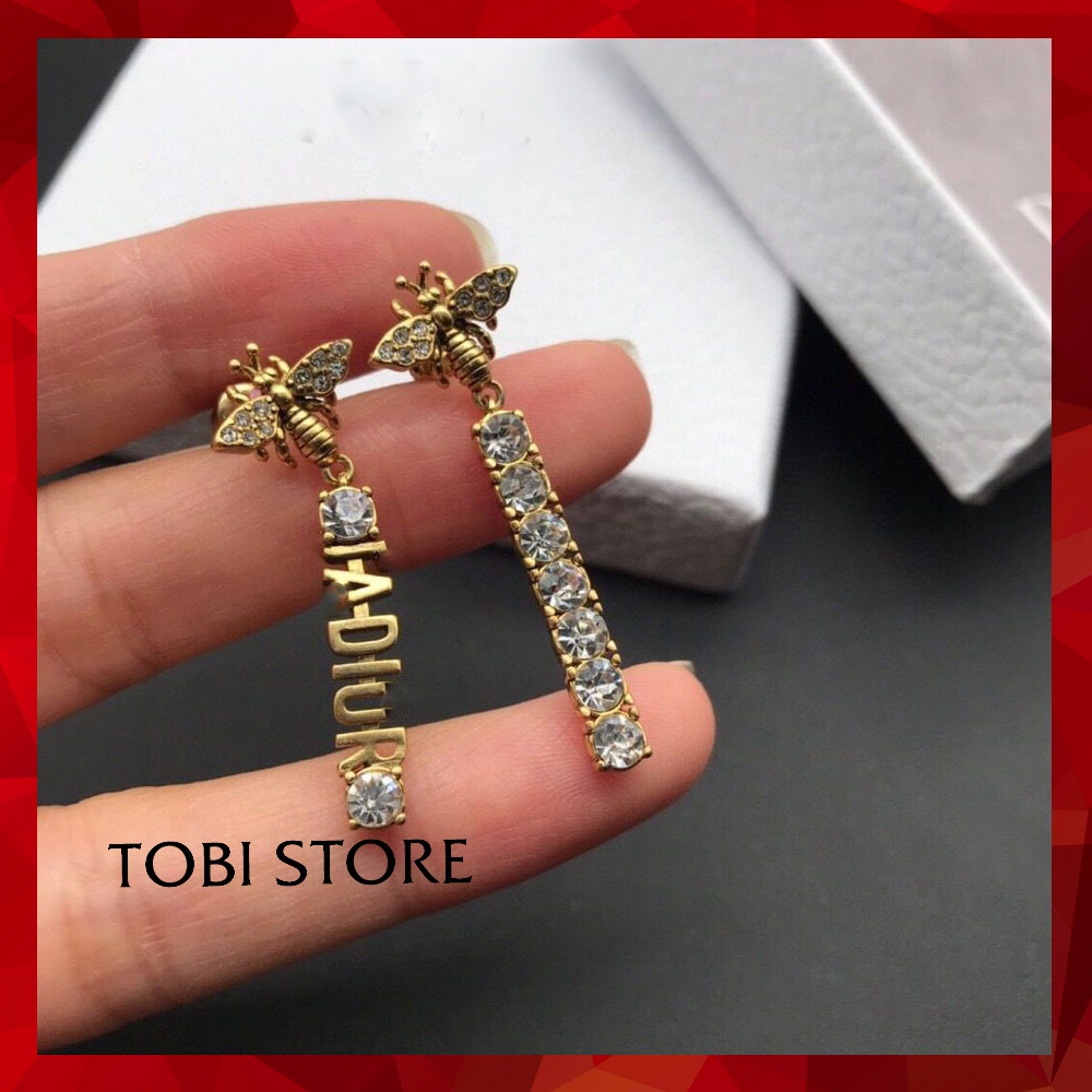 Bông tai nữ thương hiệu D ong vàng thả dài màu vintage sang chảnh TB424 TOBI STORE
