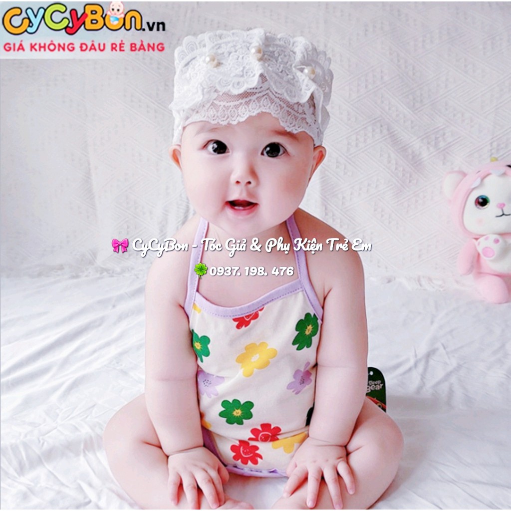 Băng Đô Turban Cho Bé Gái Thun Ren Màu Trắng Co Giãn Thoải Mái, Viền Bèo Siêu Xinh Có Size Từ Sơ Sinh Cho Bé