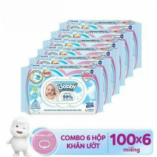 Combo 6 gói khăn ướt Bobby 100 tờ không mùi, có mùi mới
