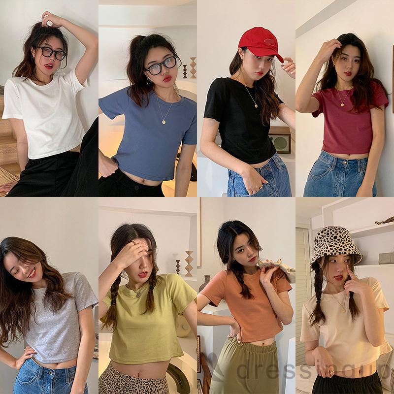 Áo Thun Tay Ngắn Cổ Tròn Màu Sắc Đơn Giản Dành Cho Nữ