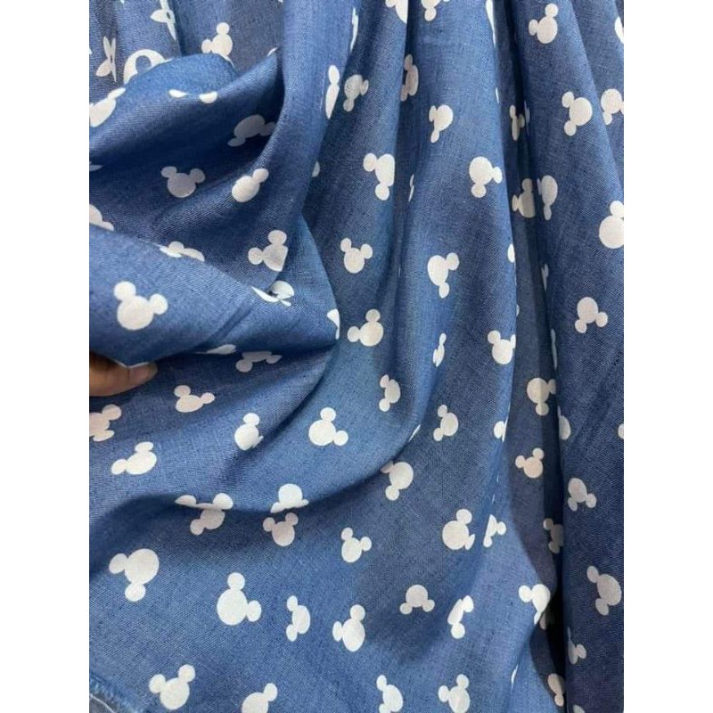 Vải thô jean lụa hình mickey