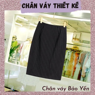 Chân váy kẻ sọc xẻ sau dài tới gối(sẵn size)