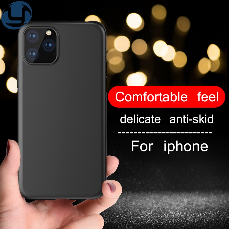 Ốp điện thoại silicon TPU nhám chống sốc màu đen cho iPhone 6 6S 7 8 Plus X XR 11 Pro XS MAX