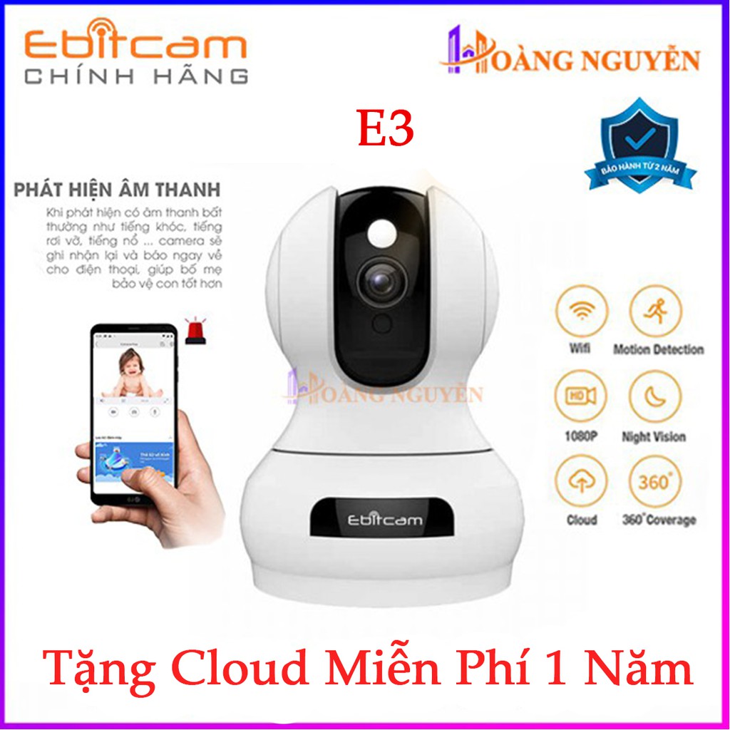 [Mã ELMS5 giảm 7% đơn 300k] [NHÀ PHÂN PHỐI] Camera Wifi Ebitcam E3 FHD 1080P 2.0MP - Xoay 360 độ - Phát Hiện Chuyển Động