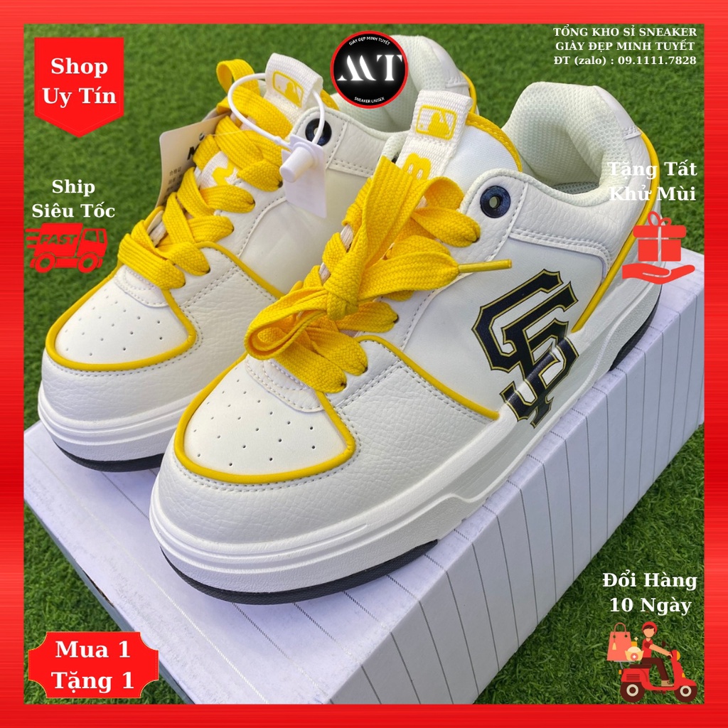 Giày Trắng Kem Vàng MLB-Liner sneaker nam nữ đẹp cao cấp, giày thể thao mềm tăng chiều cao 5cm hot trend