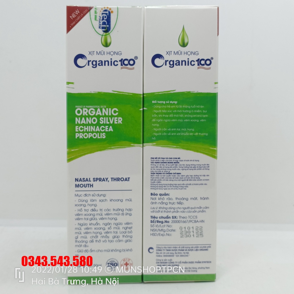 XỊT MŨI HỌNG ORGANIC 100 chai 50ml