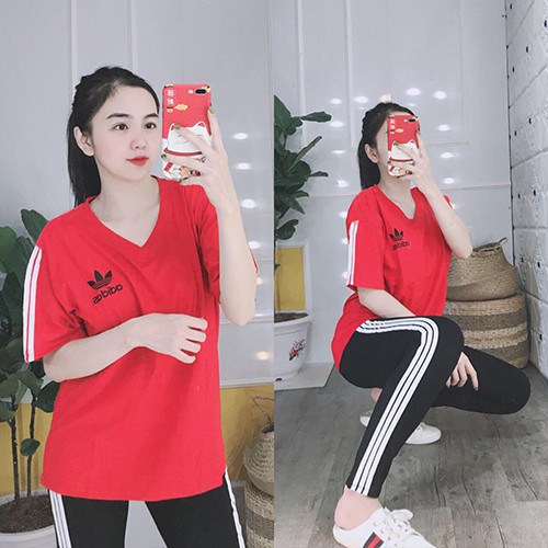 Đồ bộ nữ đẹp, đồ bộ mặc nhà cotton Adidas quần dài tay ngắn - Chất liệu thun co giãn 4 chiều thoáng mát DB03 - Anquachi