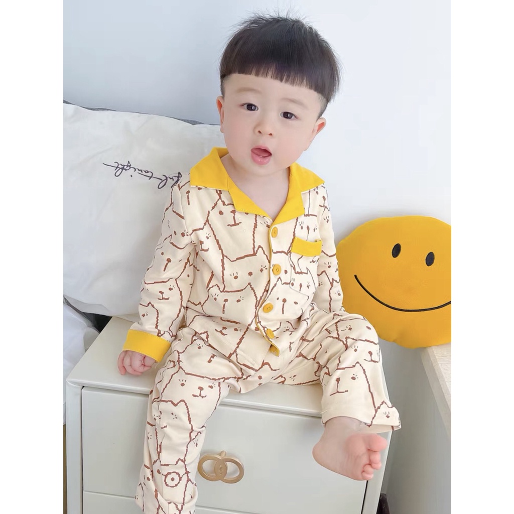 Đồ bộ quần áo cộc tay AM933 - Đồ bộ quần áo dài tay cho bé pijama mặt mèo AM761 AM780