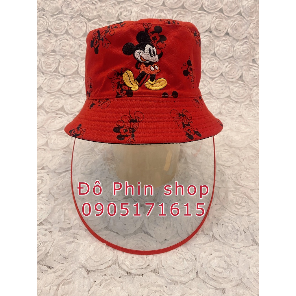 [Bé 5-12 tuổi] Mũ bucket nón vành mickey chống giọt bắn cho trẻ em, vòng đầu 54cm, tấm chắn có thể tháo rời