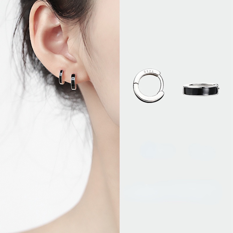 Nữ thời trang Hoa tai tròn đen trắng Hoa tai đơn giản kiểu Hàn Quốc