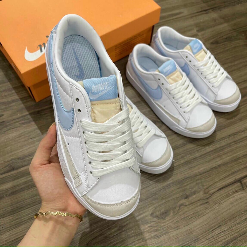 Giày Sneaker Nam Nữ Blazer Cổ Thấp Trắng Móc Xanh