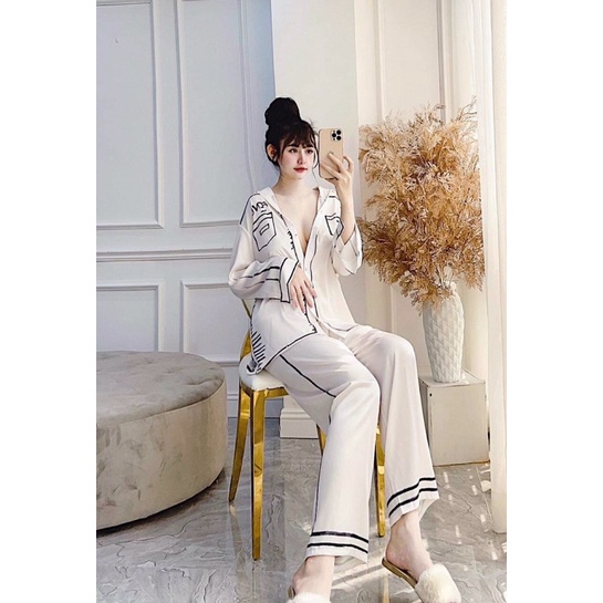 Pijama trắng viền đen cao cấp