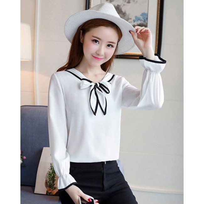 Áo Kiểu Nơ Tay Loe Phối Viền Daisy