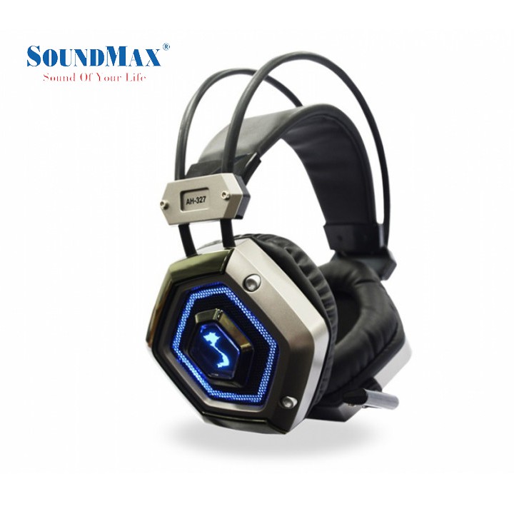 Tai nghe Gaming Soundmax AH327 (Ah-327) màu đen bạc, có mic, có đèn LED - Hàng Chính Hãng