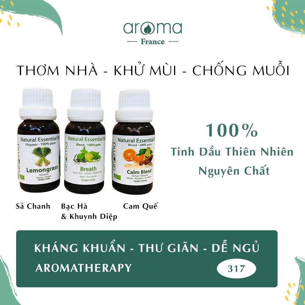 Combo 3 Bộ Khuếch tán Tinh dầu Sả Chanh, Breath , Cam Quế 10ml/chai AROMA khử mùi, thơm phòng, thư giãn