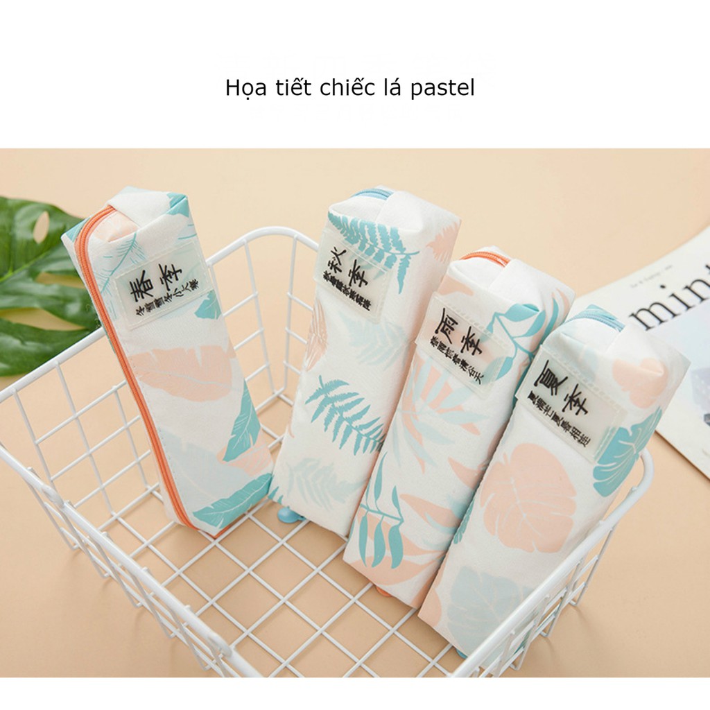 SG - Hộp bút vải pastel họa tiết chiếc lá kiểu hàn nhât dể thương