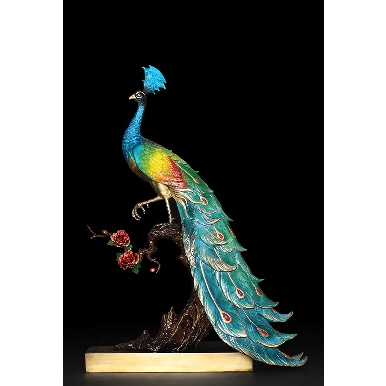 Tác Phẩm " KHỔNG TƯỚC " - Bằng Đồng Vàng, Kích Thước 44x42x15 cm, Nặng 9,8 Kg kèm Đế Gỗ Cao Cấp - Phong Thủy Thành Đô