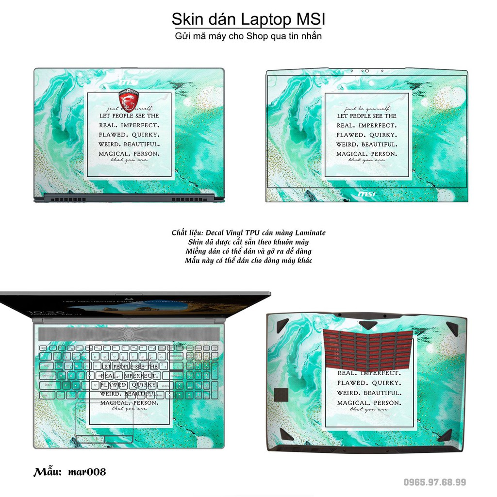 Skin dán Laptop MSI in hình vân Marble nhiều mẫu 2 (inbox mã máy cho Shop)