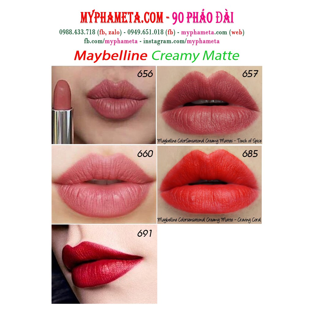 Son thỏi cao cấp MAYBELLINE Creamy Matte Lipstick lì môi có dưỡng mềm mịn môi