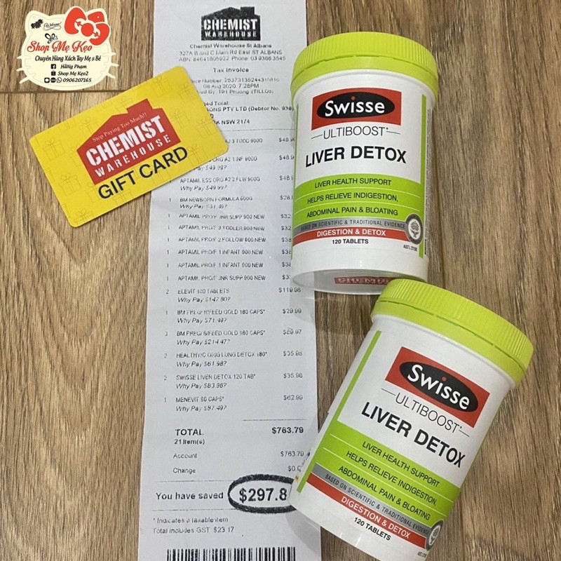 (Đủ Bill + Tem Chemist )Thải Độc Gan Swisse Liver Detox 60V - 120V - 200V Thải Độc Mát Gan Úc