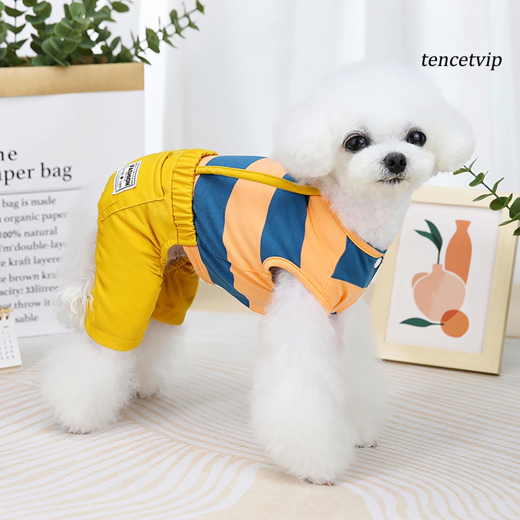 Áo liền quần vải cotton mềm mại họa tiết sọc thời trang dễ thương cho cún cưng