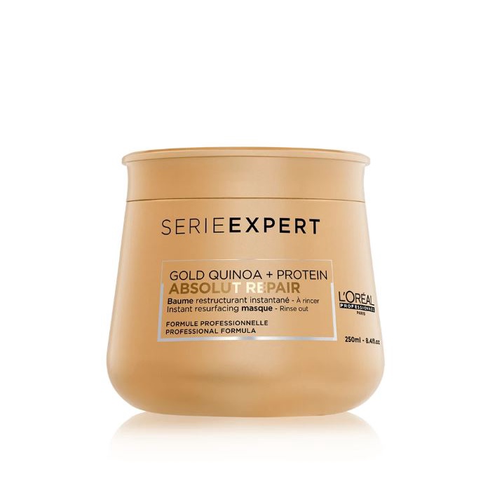 Dầu gội , dầu xả, hấp dầu phục hồi tóc hư tổn cao cấp Loreal Serie Expert Gold Quinoa + Protein Absolut Repair