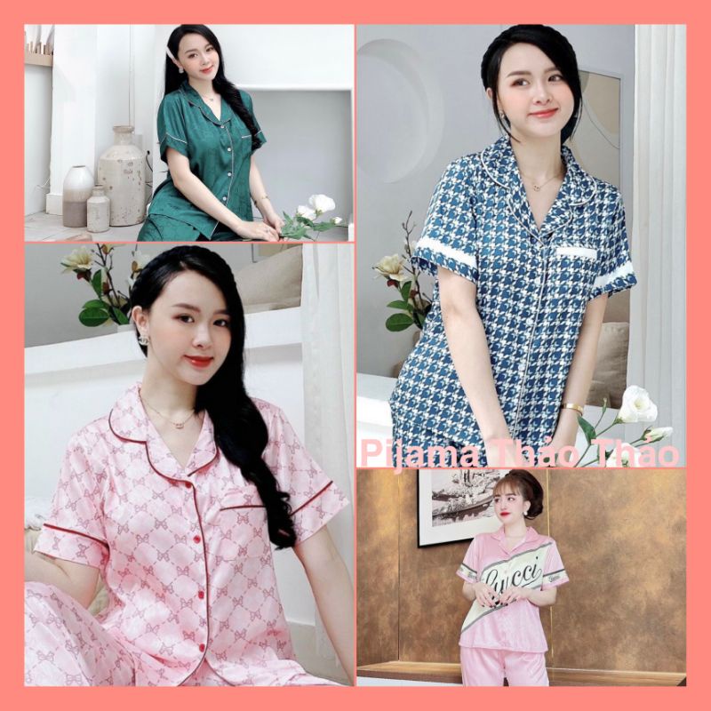 Đồ Bộ Mặc Nhà Pyjama Nữ Đẹp Lụa Xước Cao Cấp Cộc Tay🎀Hàng Có Size