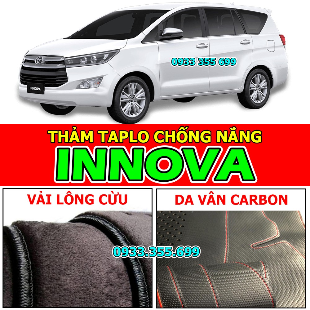 Thảm Taplo TOYOTA INNOVA bằng Nhung lông Cừu hoặc Da vân Carbon, Da vân Gỗ