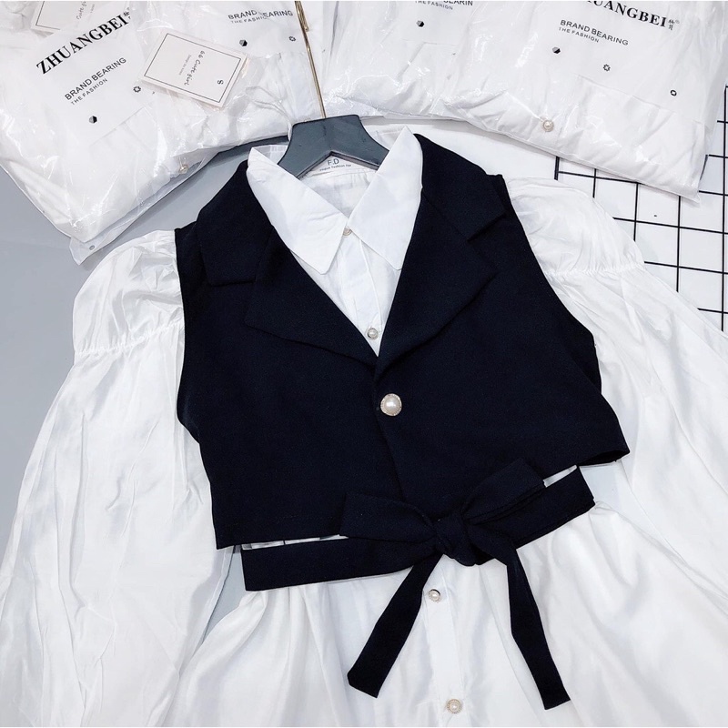 [Hàng loại 1] Set Áo Sơmi Mix Áo Gile Cá Tính Có Ảnh Thật Kèm Video | BigBuy360 - bigbuy360.vn