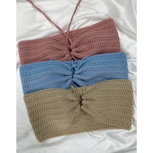 Áo móc len chéo dây trước