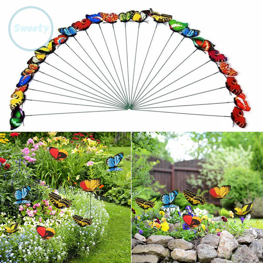 Bộ 50 cọc hình bươm bướm nhân tạo đẹp mắt trang trí sân vườn