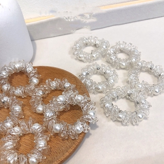 Dây buộc tóc trong suốt gắn ngọc trai giả xinh xắn