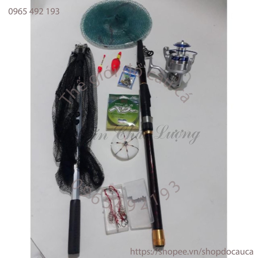 Bộ cần câu rút và máy al kèm vợt và phụ kện ( rẻ vô địch )