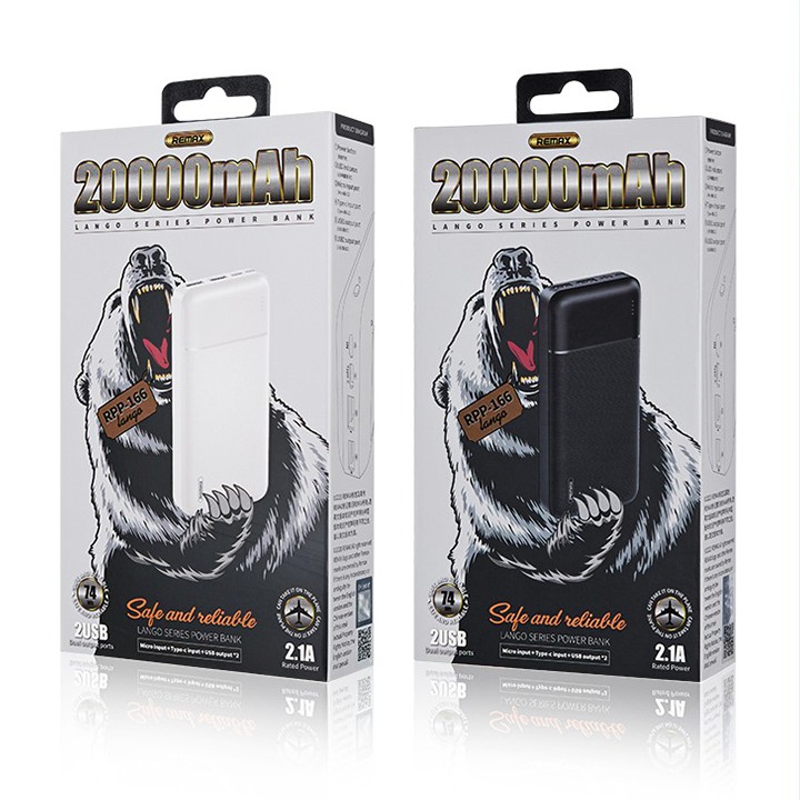🔋 Pin Dự Phòng 20000mah Remax RPP-166 Lango Series Fast Charing 2.1A tích hợp 2 cổng USB